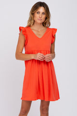 Coral Flutter Sleeve V-Neck Maternity Dress