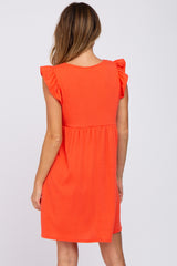 Coral Flutter Sleeve V-Neck Dress