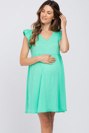 Mint Green Flutter Sleeve V-Neck Maternity Dress