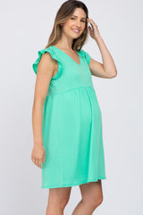 Mint Green Flutter Sleeve V-Neck Maternity Dress