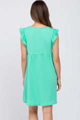 Mint Green Flutter Sleeve V-Neck Maternity Dress