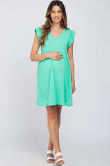 Mint Green Flutter Sleeve V-Neck Maternity Dress