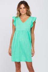 Mint Green Flutter Sleeve V-Neck Maternity Dress