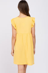 Yellow Flutter Sleeve V-Neck Maternity Dress