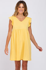 Yellow Flutter Sleeve V-Neck Maternity Dress