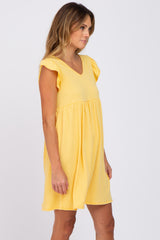 Yellow Flutter Sleeve V-Neck Dress