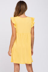 Yellow Flutter Sleeve V-Neck Dress