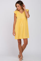 Yellow Flutter Sleeve V-Neck Dress