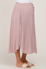 Mauve Button Front Accent Round Hem Maternity Midi Skirt