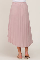 Mauve Button Front Accent Round Hem Maternity Midi Skirt