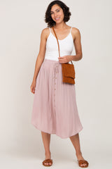 Mauve Button Front Accent Round Hem Maternity Midi Skirt