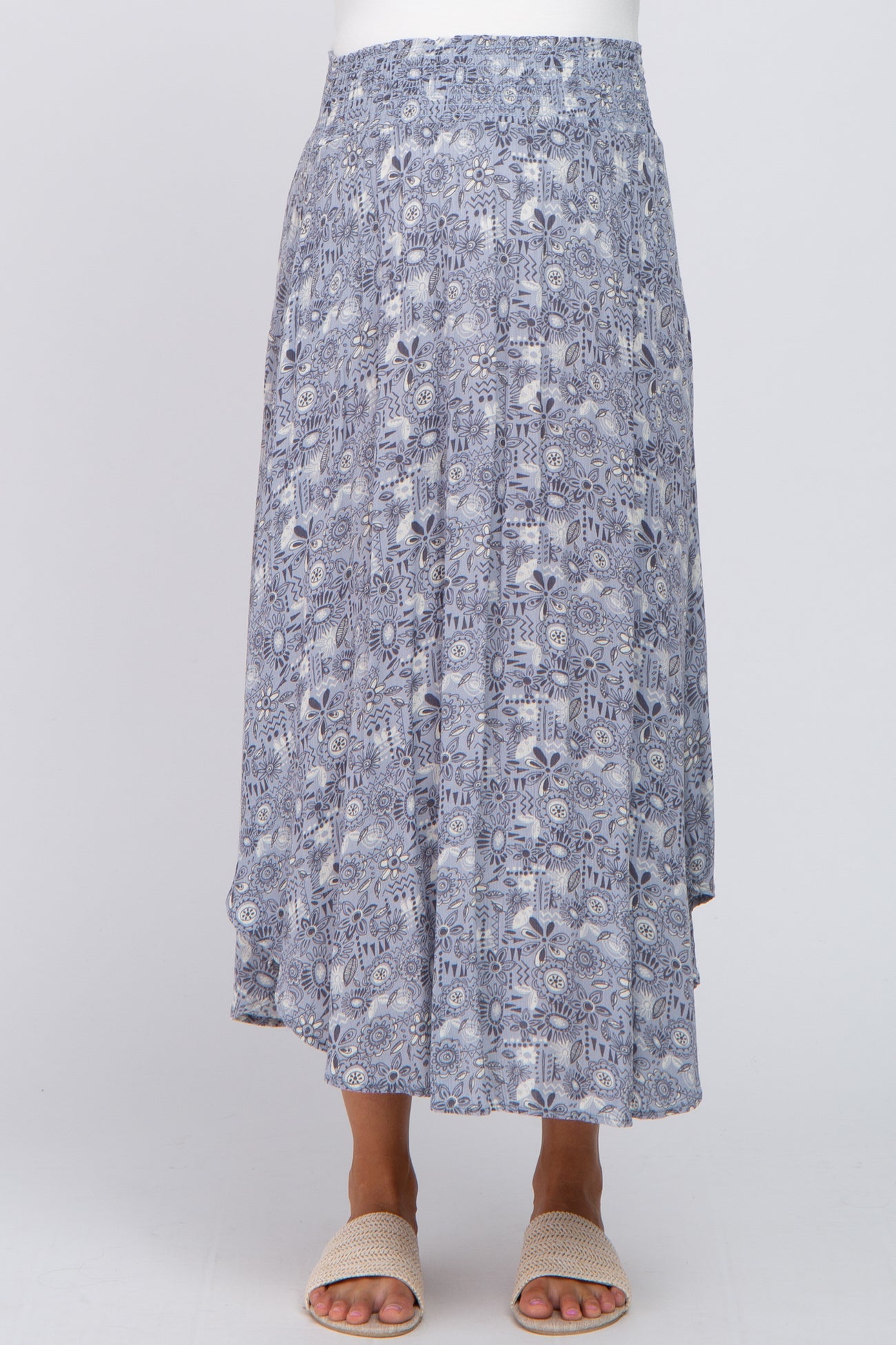 Blue Floral Round Hem Maternity Midi Skirt– PinkBlush