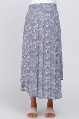 Blue Floral Round Hem Maternity Midi Skirt