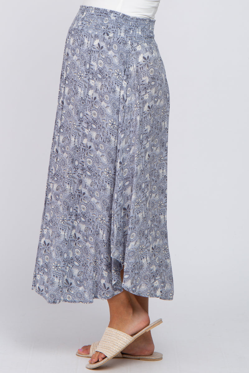 Blue Floral Round Hem Maternity Midi Skirt– PinkBlush
