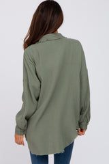 Olive Crepe Button Up Shirt