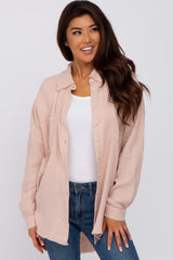 Light Pink Crepe Maternity Button Up Shirt