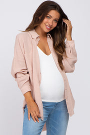 Light Pink Crepe Maternity Button Up Shirt