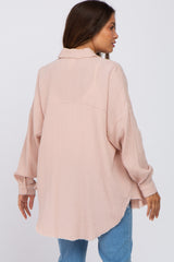 Light Pink Crepe Maternity Button Up Shirt