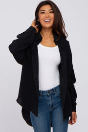 Black Crepe Button Up Shirt