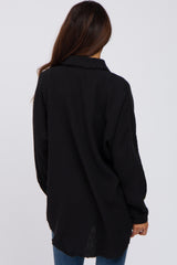 Black Crepe Button Up Shirt