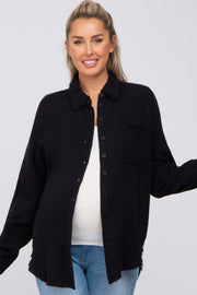 Black Crepe Maternity Button Up Shirt