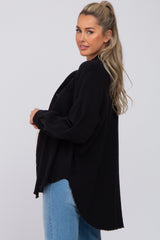 Black Crepe Maternity Button Up Shirt