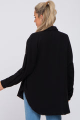 Black Crepe Maternity Button Up Shirt