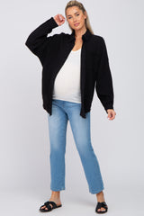 Black Crepe Maternity Button Up Shirt