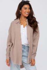 Taupe Crepe Button Up Shirt