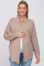 Taupe Crepe Maternity Button Up Shirt