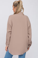 Taupe Crepe Maternity Button Up Shirt