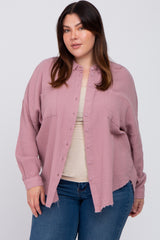 Mauve Crepe Plus Button Up Shirt