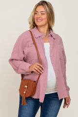 Mauve Crepe Maternity Plus Button Up Shirt