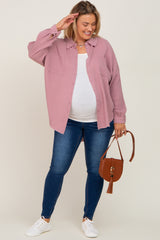 Mauve Crepe Maternity Plus Button Up Shirt