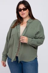 Olive Crepe Maternity Plus Button Up Shirt