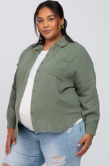 Olive Crepe Maternity Plus Button Up Shirt