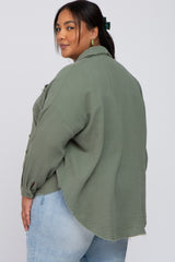 Olive Crepe Maternity Plus Button Up Shirt