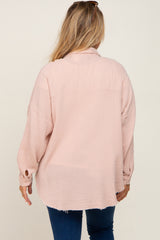 Light Pink Crepe Maternity Plus Button Up Shirt