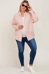 Light Pink Crepe Maternity Plus Button Up Shirt