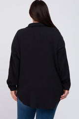 Black Crepe Plus Button Up Shirt