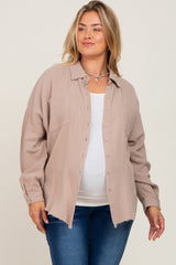 Taupe Crepe Maternity Plus Button Up Shirt