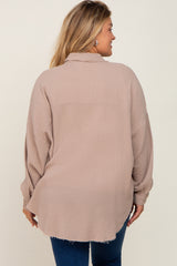 Taupe Crepe Maternity Plus Button Up Shirt