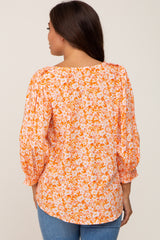 Coral Floral Paisley Button Front 3/4 Sleeve Maternity Blouse