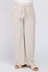 Beige Linen Smocked Waist Maternity Pants