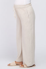 Beige Linen Smocked Waist Maternity Pants