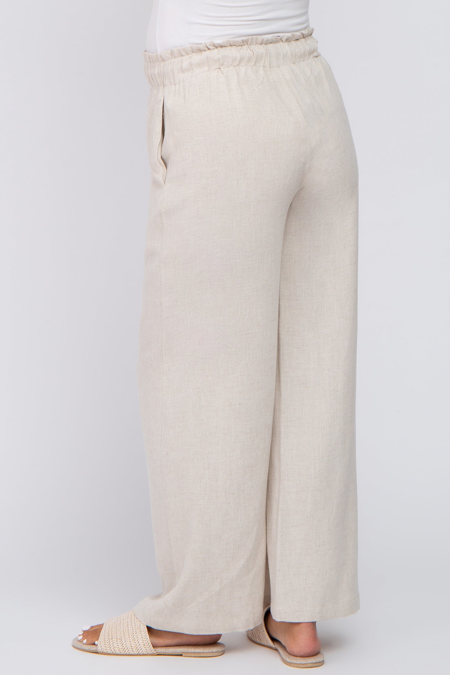 Beige Linen Smocked Waist Maternity Pants– PinkBlush