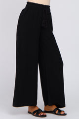 Black Linen Smocked Waist Pants