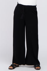 Black Linen Smocked Waist Maternity Pants