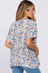 Blue Tropical Floral Short Dolman Sleeve Maternity Top