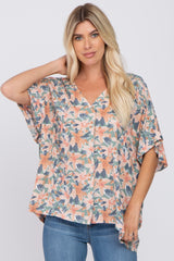 Light Olive Tropical Floral Short Dolman Sleeve Maternity Top